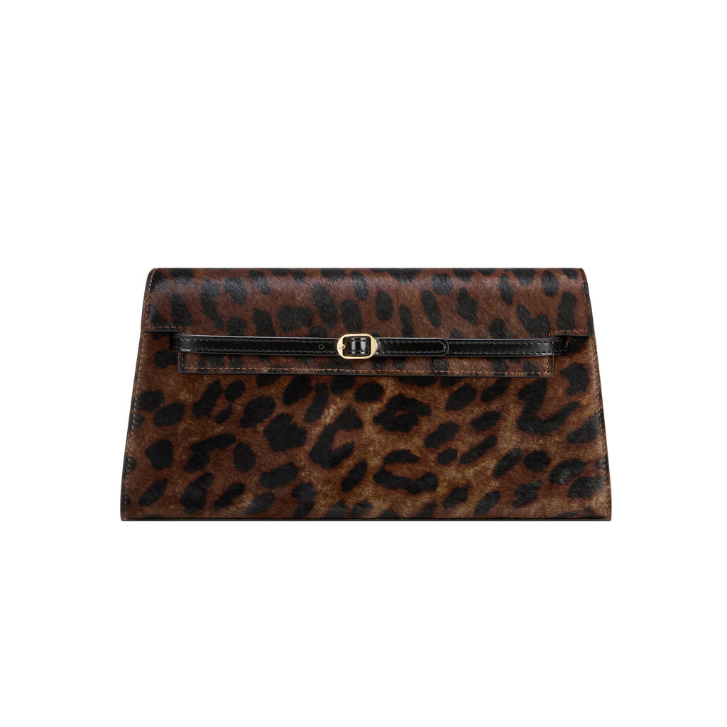 Chic Leopard Print Calf Hair Shoulder Bag with Metallic Buckle for Women