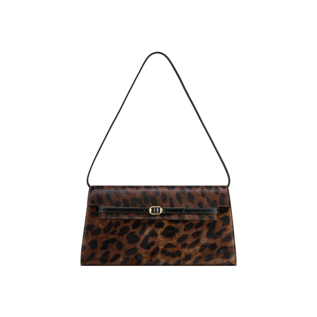 Chic Leopard Print Calf Hair Shoulder Bag with Metallic Buckle for Women