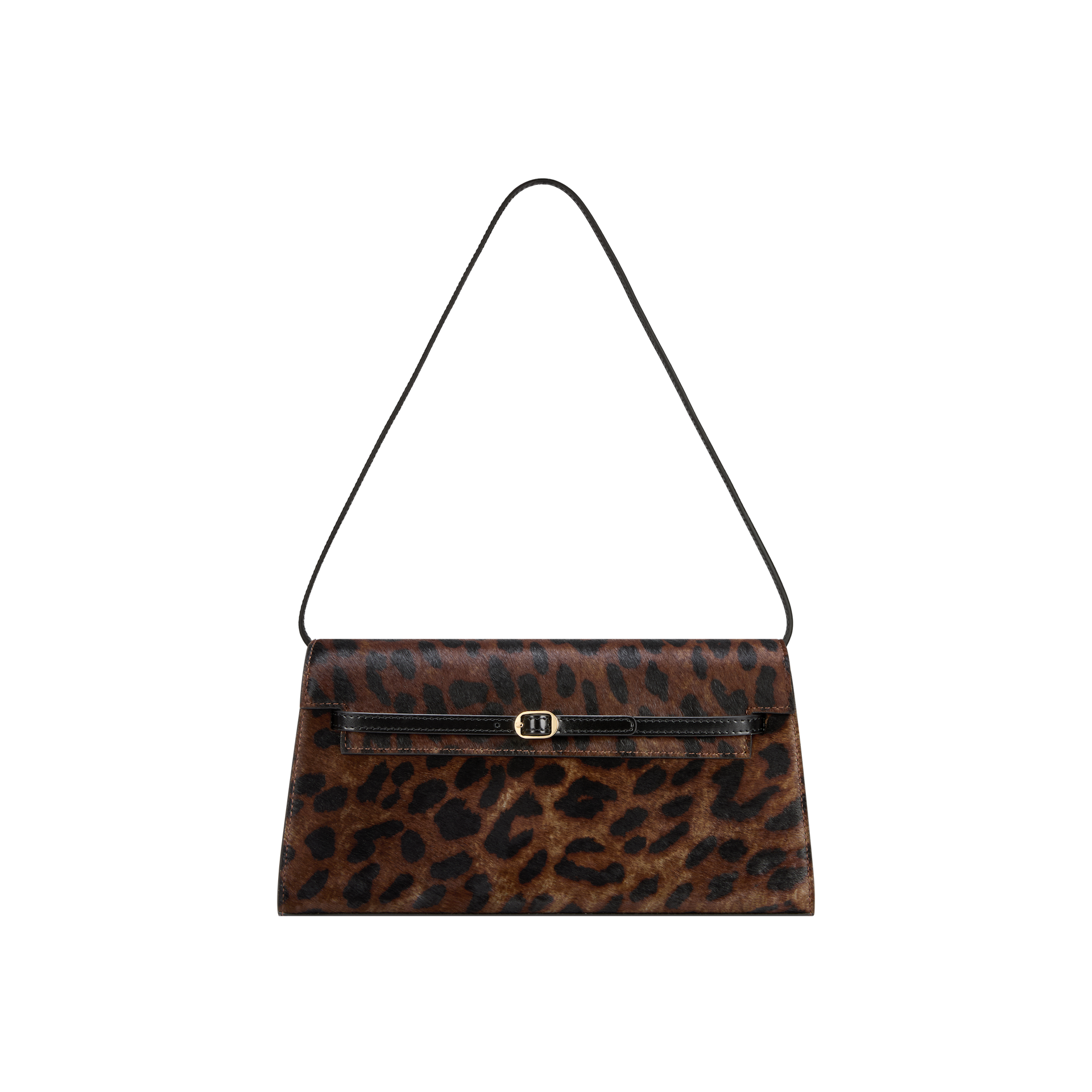 Chic Leopard Print Calf Hair Shoulder Bag with Metallic Buckle for Women