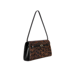 Chic Leopard Print Calf Hair Shoulder Bag with Metallic Buckle for Women