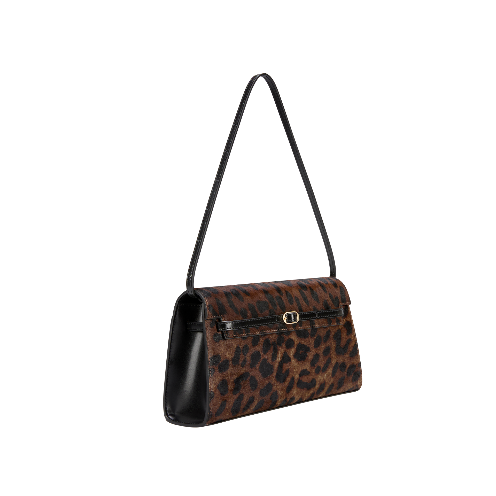 Chic Leopard Print Calf Hair Shoulder Bag with Metallic Buckle for Women