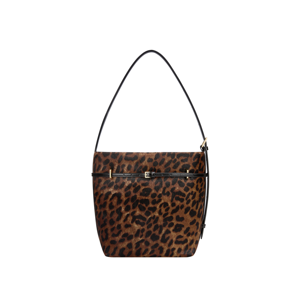 Chic Leopard Print Calf Hair Belted Tote Bag with Adjustable Shoulder Strap