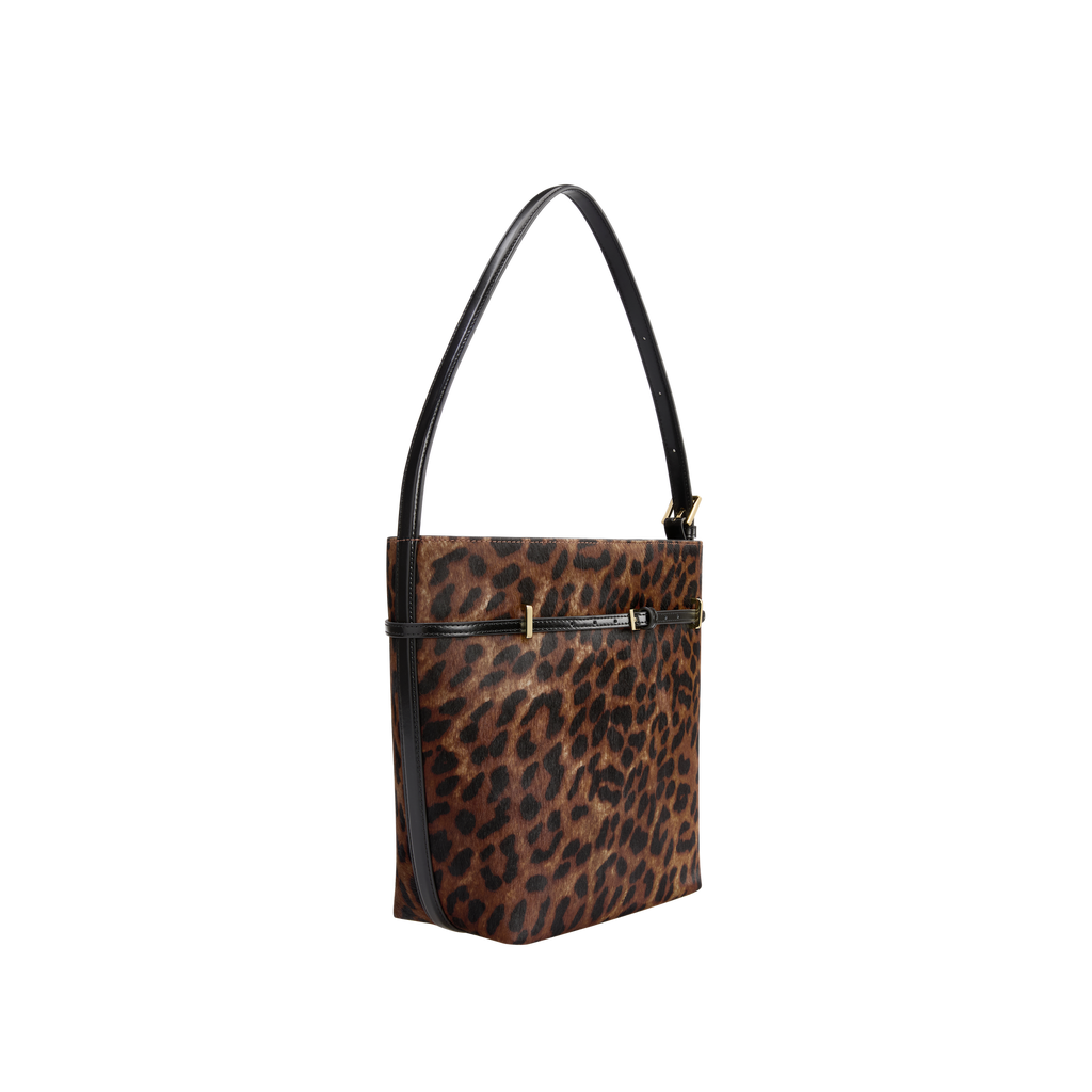 Chic Leopard Print Calf Hair Belted Tote Bag with Adjustable Shoulder Strap