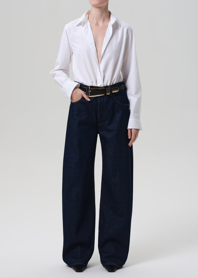 Petite Ayla Baggy Women's Jeans: Dark Wash Regenerative Cotton Eco-Indigo Denim