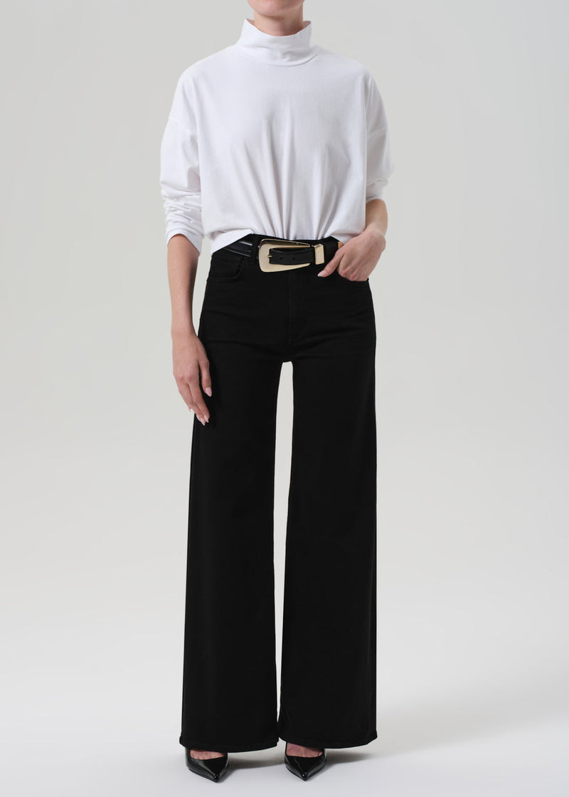 Lyra Long Wide Leg Plush Black Denim Jeans - High-Rise Vintage Style