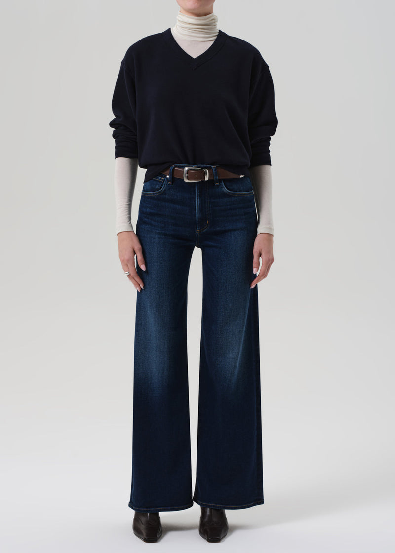 Lyra Women's High-Waist Long Wide Leg Dark Indigo Stretch Denim