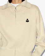 Chic Axelle Women's Cotton Wool Zip Roll Neck Cardigan Light Gray