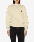 Chic Axelle Women's Cotton Wool Zip Roll Neck Cardigan Light Gray