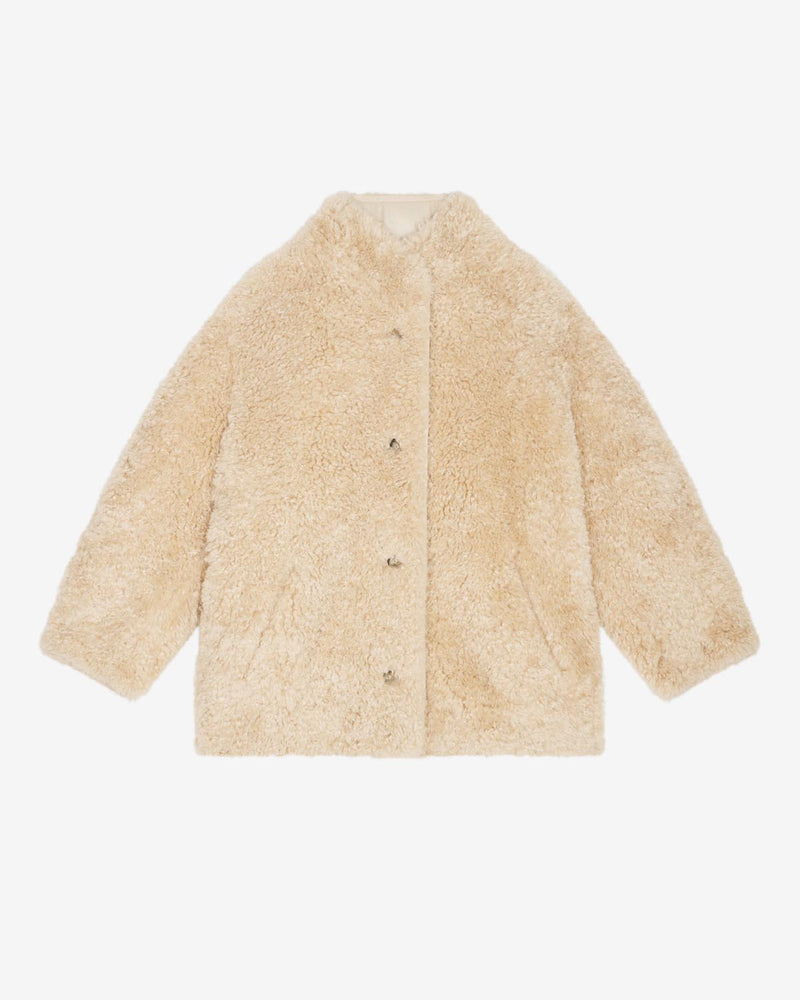 Isabel Marant Etoile Women's Ecru Reversible Shearling Effect Long Sleeve Coat