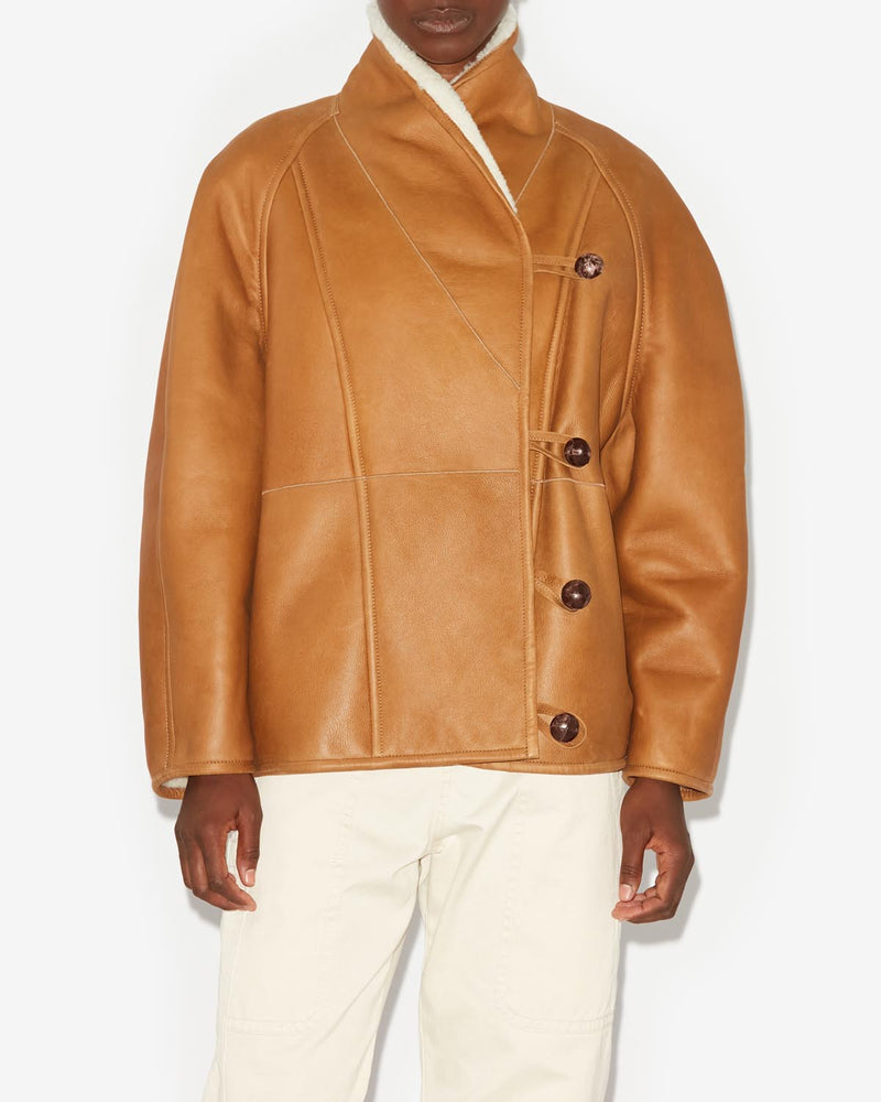 Isabel Marant Alinae Natural Shearling Leather Double-Breasted Women's Winter Coat