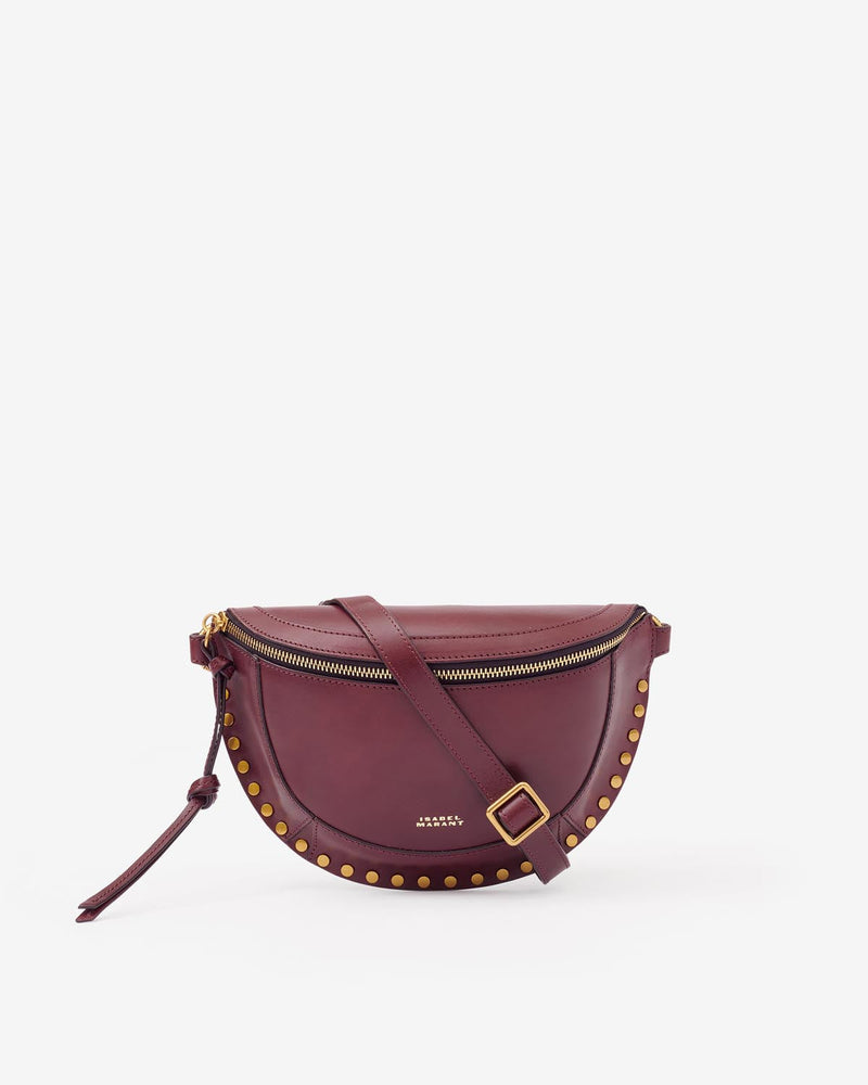 Isabel Marant Skano Burgundy Calfskin Leather Studded Adjustable Crossbody Belt Bag