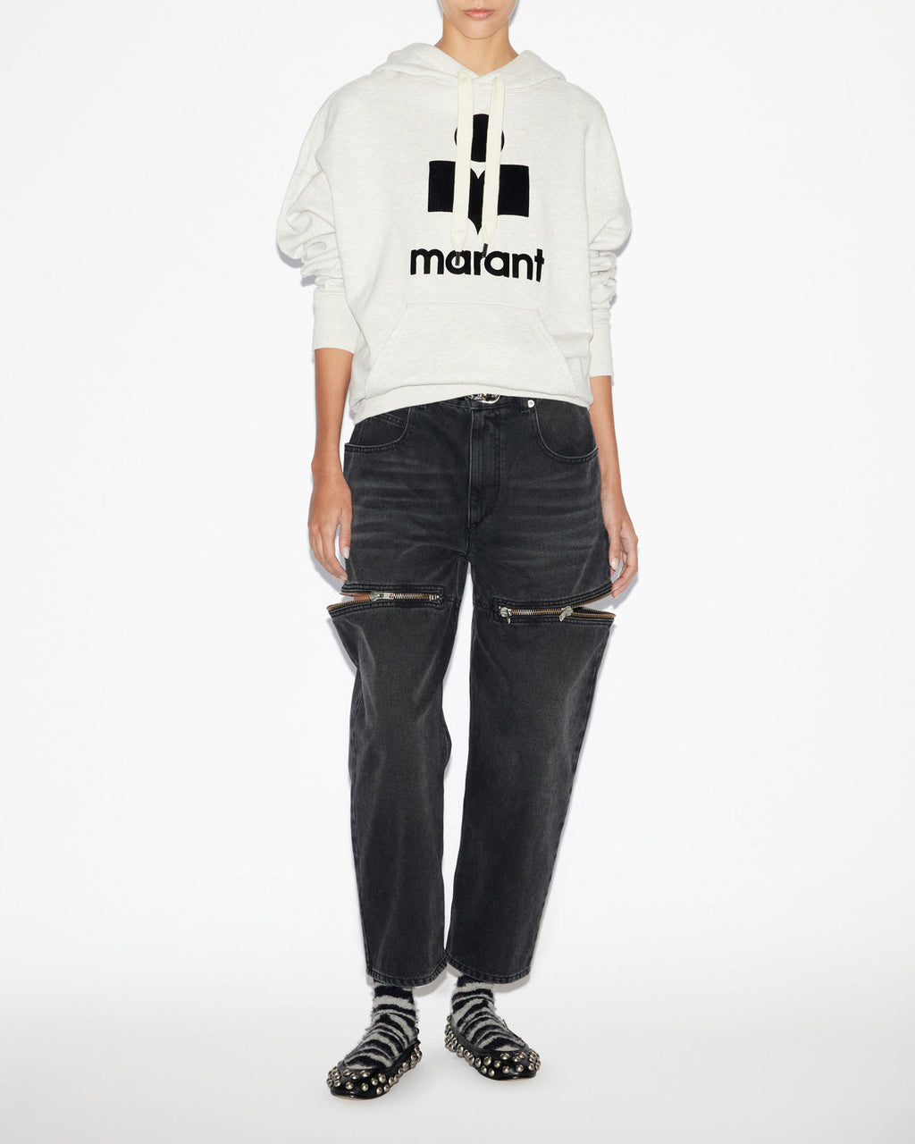 Chic Isabel Marant Etoile Mansel Women's Ecru Logo Hoodie Sweatshirt
