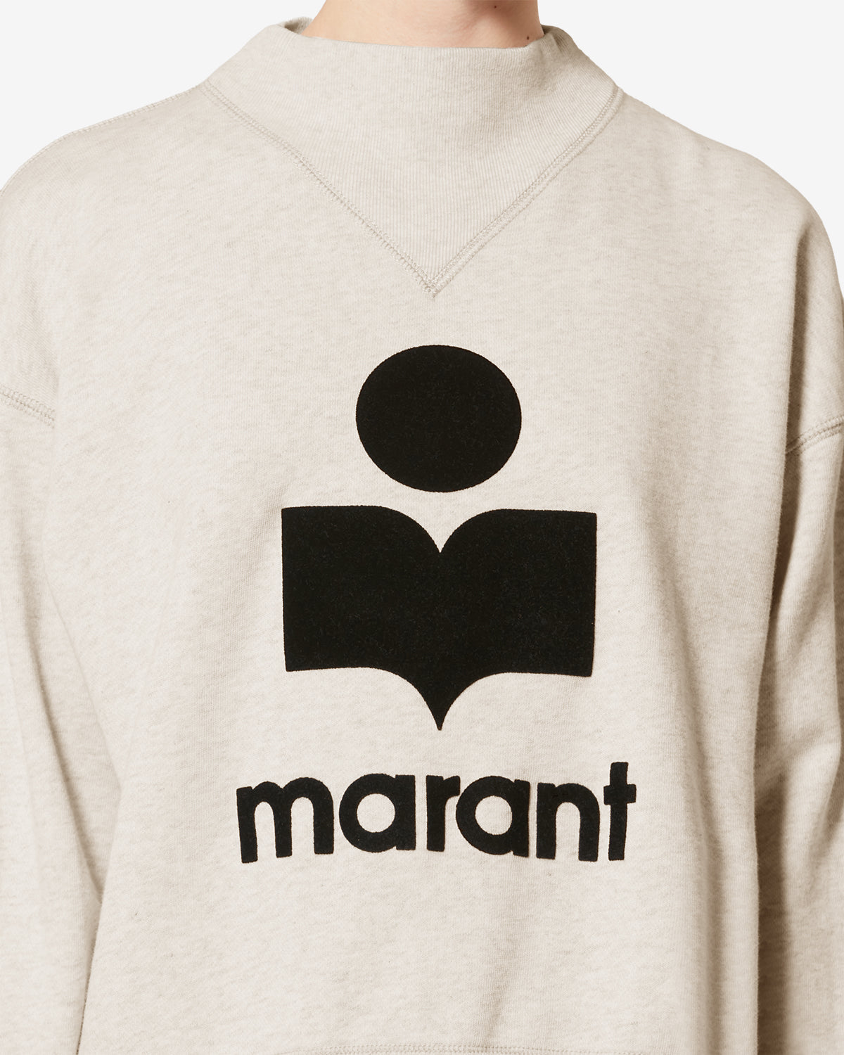 Chic Women&#39;s Moby Ecru Cotton Blend Relaxed Fit Sweatshirt V-Neck Logo Detail