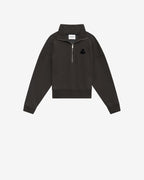 Chic Etoile Ross Women's Black Cotton Stand-Up Collar Zippered Sweatshirt