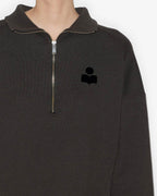 Chic Etoile Ross Women's Black Cotton Stand-Up Collar Zippered Sweatshirt