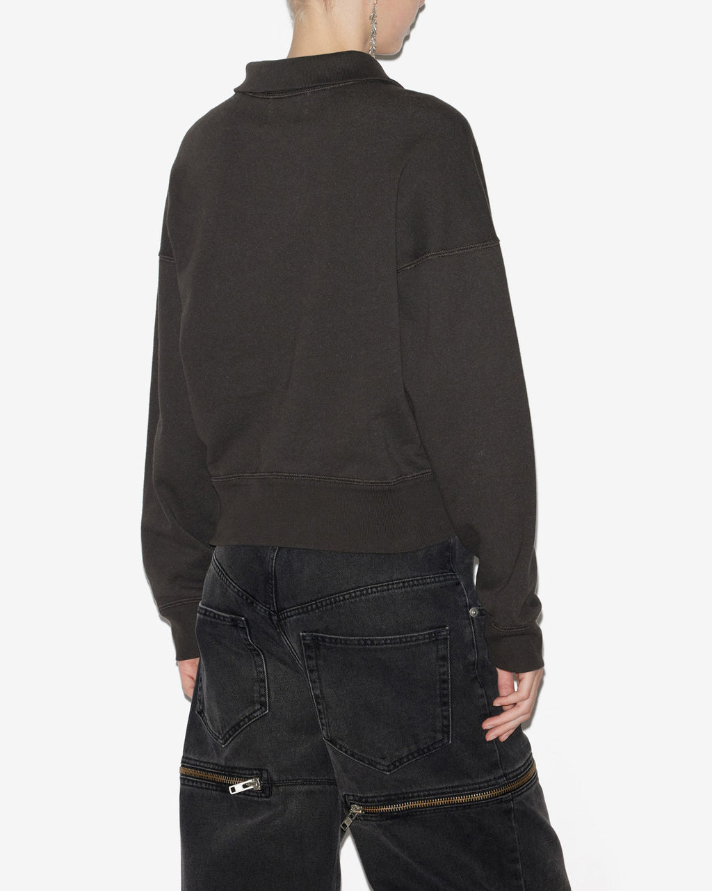 Chic Etoile Ross Women's Black Cotton Stand-Up Collar Zippered Sweatshirt