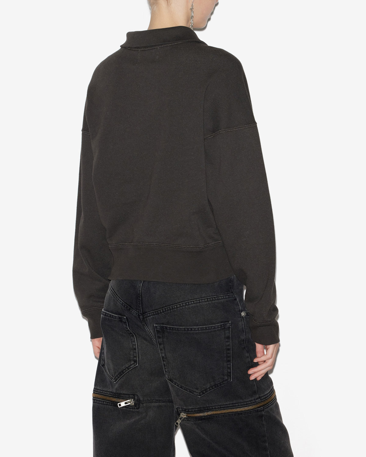 Chic Etoile Ross Women's Black Cotton Stand-Up Collar Zippered Sweatshirt