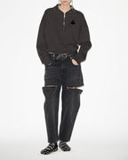 Chic Etoile Ross Women's Black Cotton Stand-Up Collar Zippered Sweatshirt