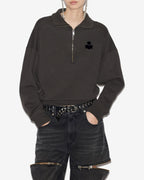 Chic Etoile Ross Women's Black Cotton Stand-Up Collar Zippered Sweatshirt