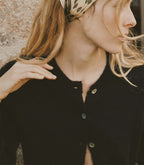 DOEN Petra Black Alpaca Merino Wool Cardigan - Soft Crew Neck Sweater