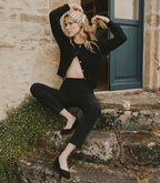 DOEN Petra Black Alpaca Merino Wool Cardigan - Soft Crew Neck Sweater