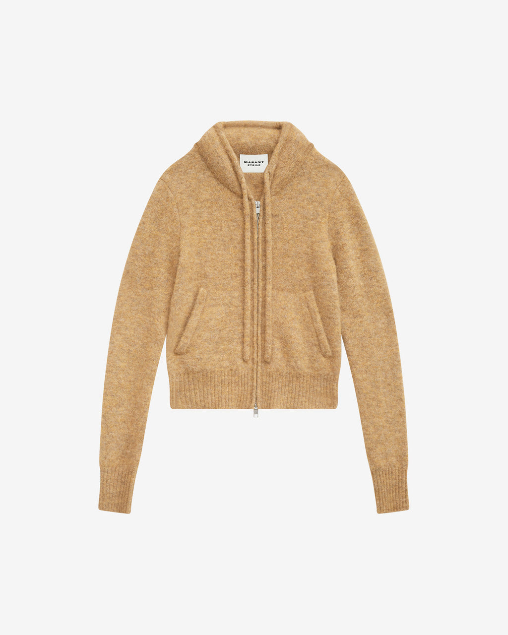 Chic Milly Alpaca Knit Cardigan: Padded Collar, Drawstring, Zippered Style