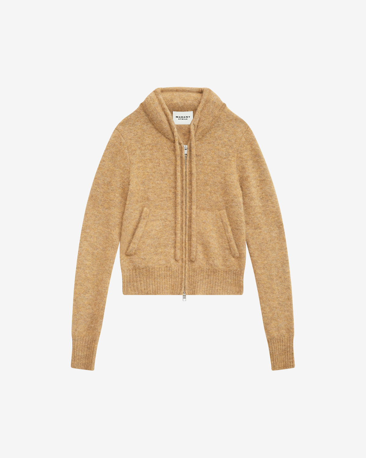 Chic Milly Alpaca Knit Cardigan: Padded Collar, Drawstring, Zippered Style