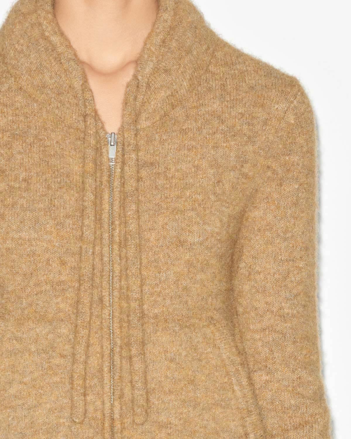 Chic Milly Alpaca Knit Cardigan: Padded Collar, Drawstring, Zippered Style