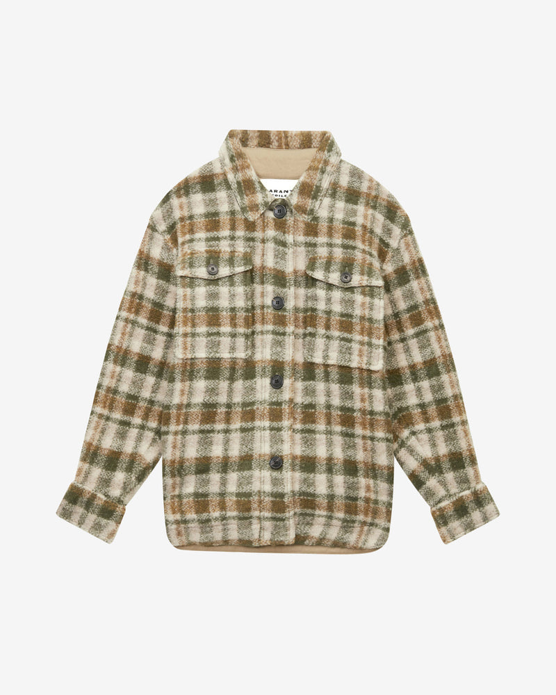 Etoile Harveli Women's Checkered Wool Blend Shirt Coat with Patch Pockets