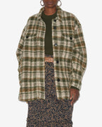 Chic Harveli Checkered Wool Blend Coat - Relaxed Fit, Shirt Collar, Patch Pockets