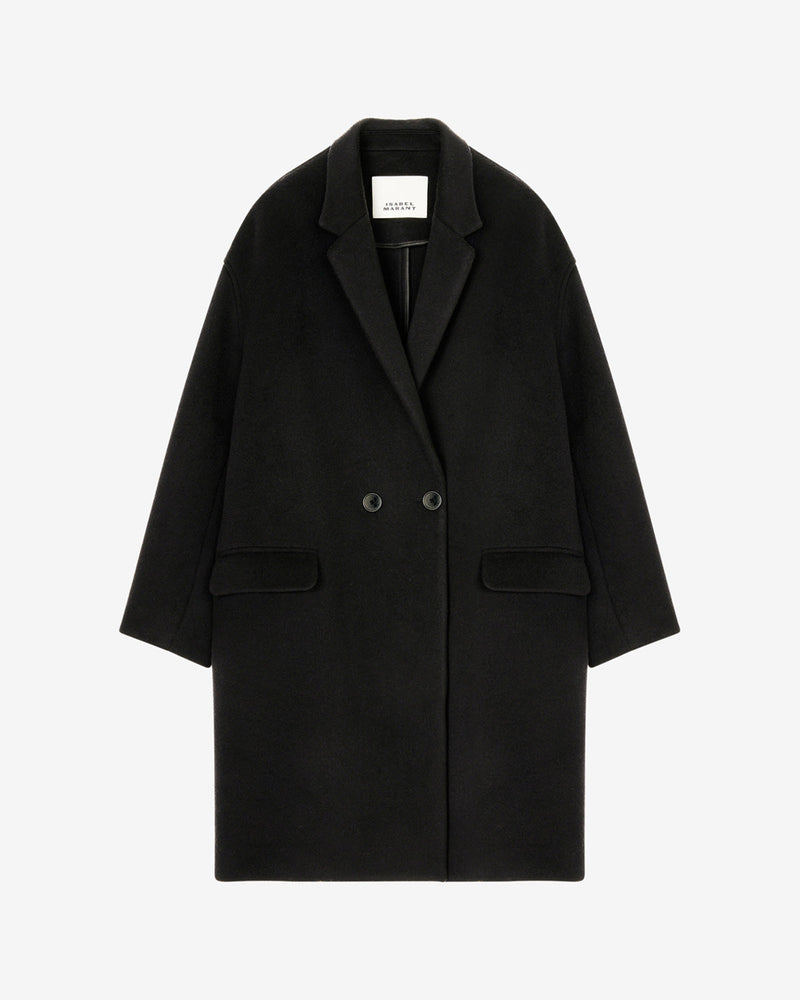 Isabel Marant Efegozi Luxurious Black Cashmere Wool Blend Button-Front Coat
