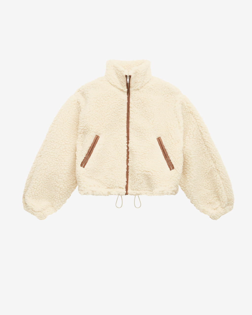 Chic Etoile Mackensy Ecru Shearling Style Coat with Zipper Closure