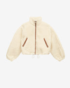 Chic Etoile Mackensy Ecru Shearling Style Coat with Zipper Closure