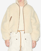 Chic Etoile Mackensy Ecru Shearling Style Coat with Zipper Closure