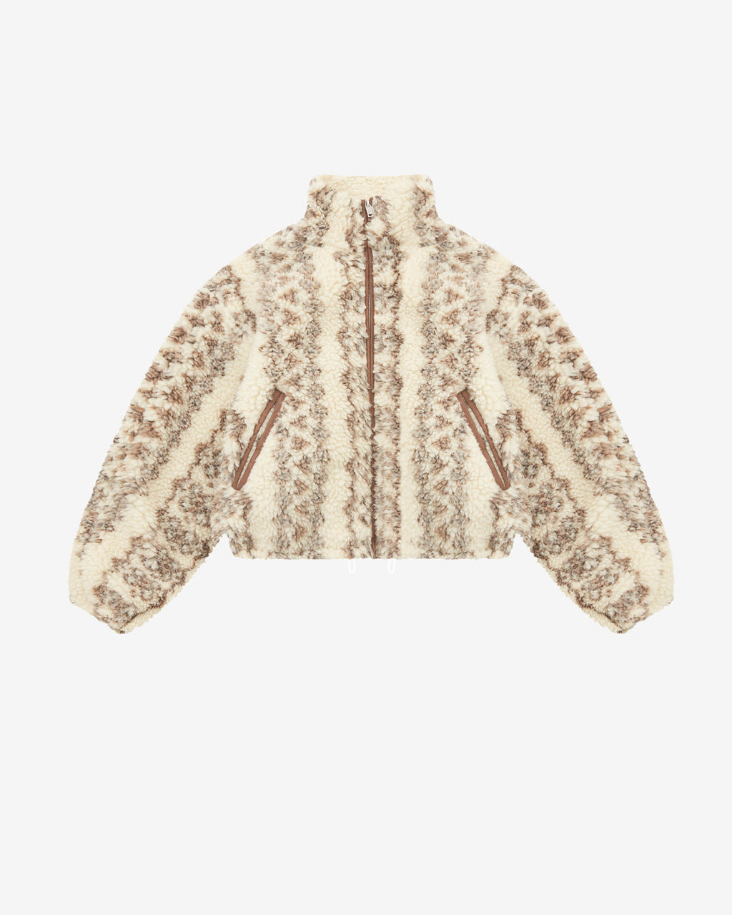 Chic Mackensy Ecru-Brown Shearling Style Cropped Coat Warm Winter Outerwear