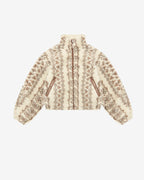 Chic Mackensy Ecru-Brown Shearling Style Cropped Coat Warm Winter Outerwear