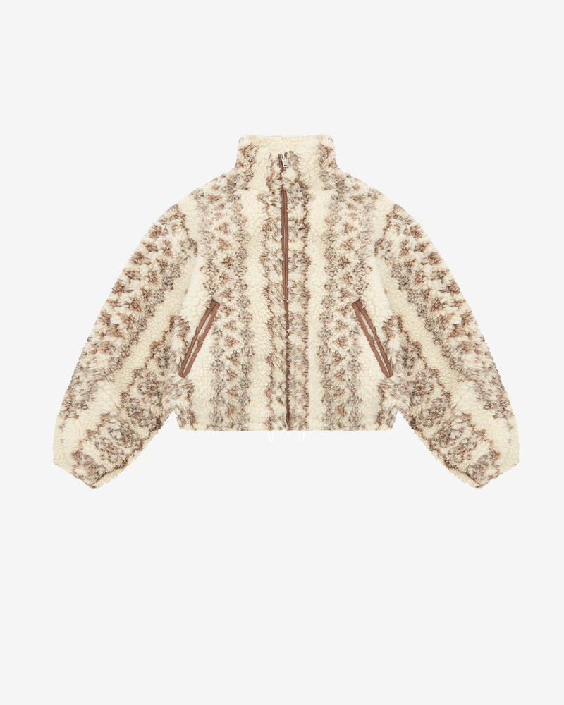 Chic Mackensy Ecru-Brown Shearling Style Cropped Coat Warm Winter Outerwear