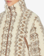 Chic Mackensy Ecru-Brown Shearling Style Cropped Coat Warm Winter Outerwear