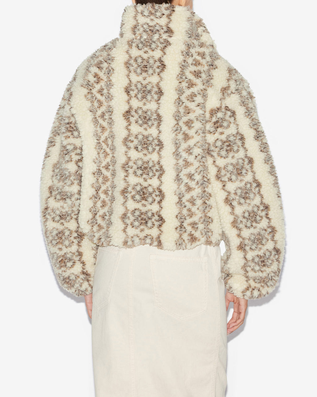 Chic Mackensy Ecru-Brown Shearling Style Cropped Coat Warm Winter Outerwear