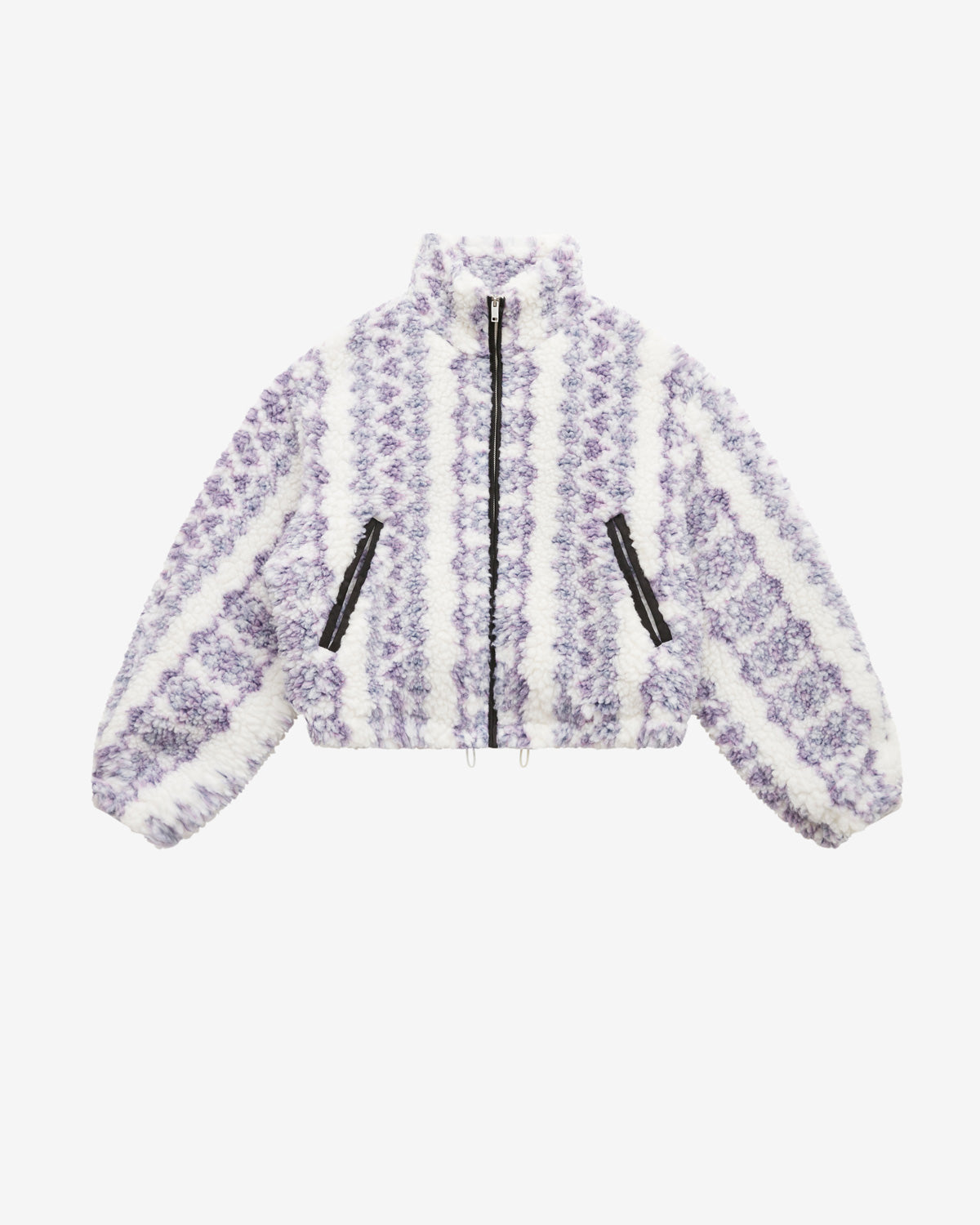 Chic Mackensy Ecru-Purple Shearling Style Coat with Zipper & Pockets