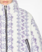 Chic Mackensy Ecru-Purple Shearling Style Coat with Zipper & Pockets