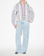 Chic Mackensy Ecru-Purple Shearling Style Coat with Zipper & Pockets