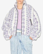 Chic Mackensy Ecru-Purple Shearling Style Coat with Zipper & Pockets