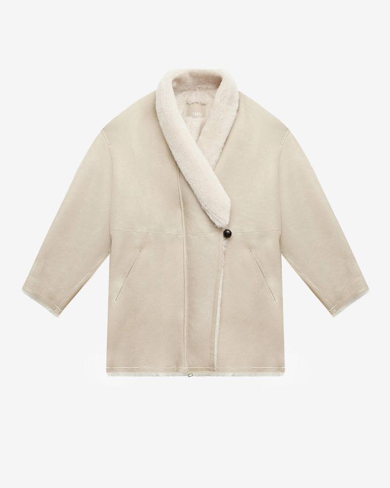 Elanore Reversible Suede Lambskin Leather Coat: Chic Shawl Collar, Cozy Pockets