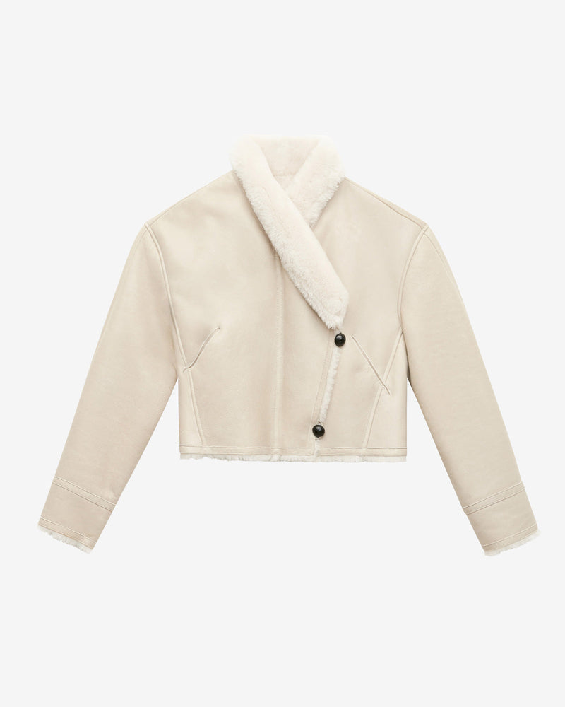 Isabel Marant Eriana Reversible Suede Lambskin Leather Cropped Shawl Collar Coat
