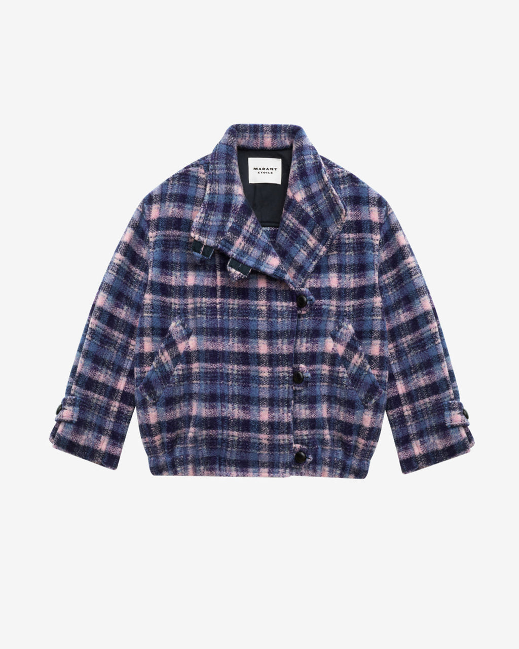 Chic Laeli Cropped Checkered Wool Blend Coat - Lilac-Navy