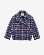 Chic Laeli Cropped Checkered Wool Blend Coat - Lilac-Navy