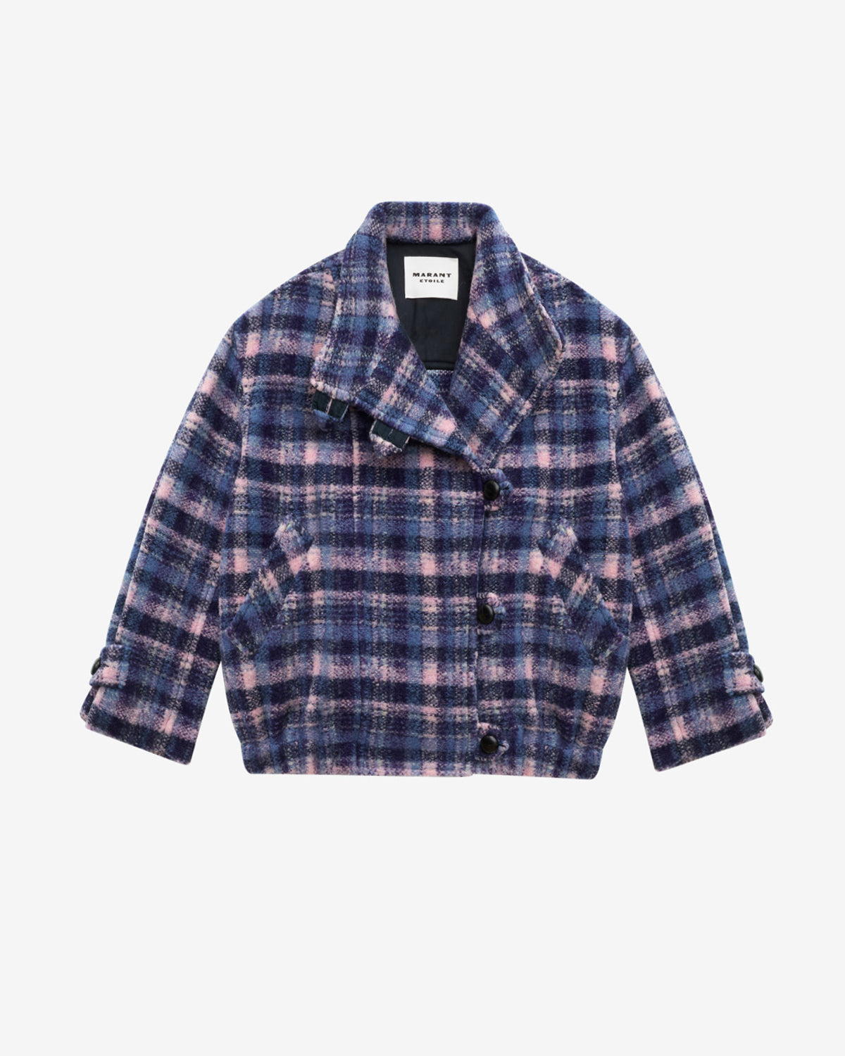 Chic Laeli Cropped Checkered Wool Blend Coat - Lilac-Navy