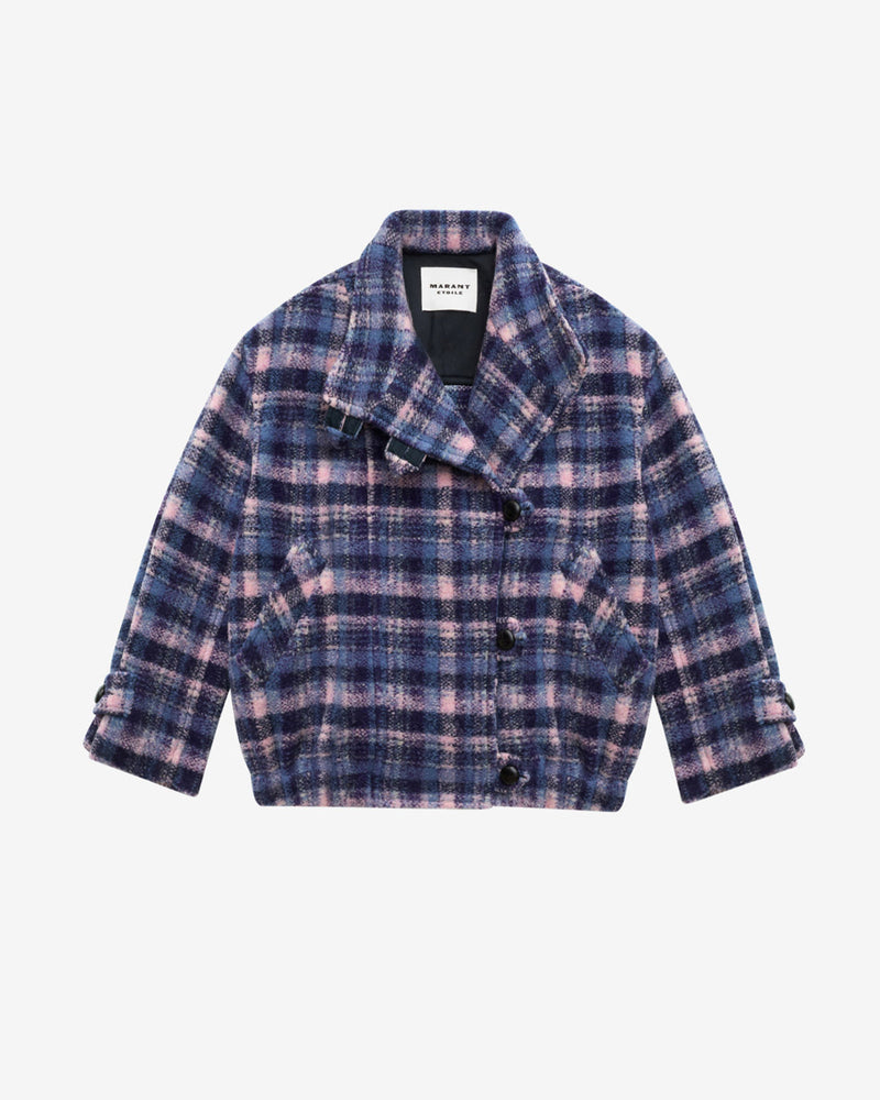 Chic Laeli Cropped Checkered Wool Blend Coat - Lilac-Navy