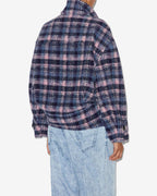 Chic Laeli Cropped Checkered Wool Blend Coat - Lilac-Navy